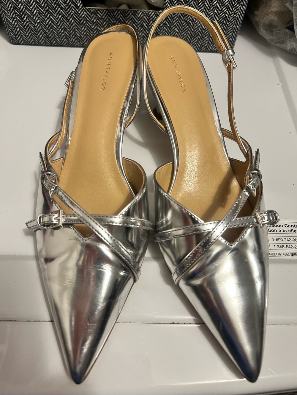 Ann Taylor Silver Pointed Slingback Mules